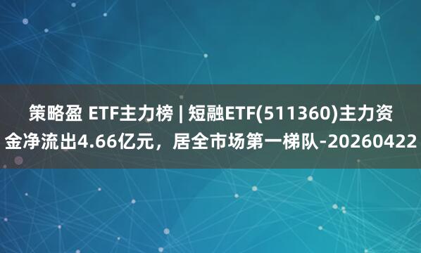 策略盈 ETF主力榜 | 短融ETF(511360)主力资金净流出4.66亿元，居全市场第一梯队-20260422